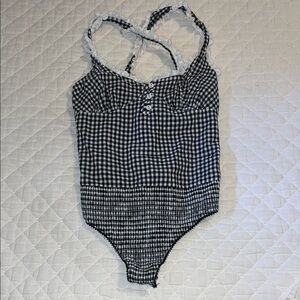 Free People Black and White Gingham Bodysuit
